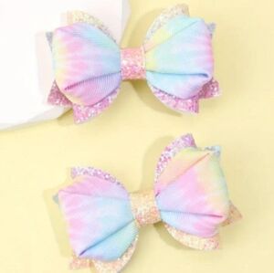 Pink Tie Dye Glitter Bow Set